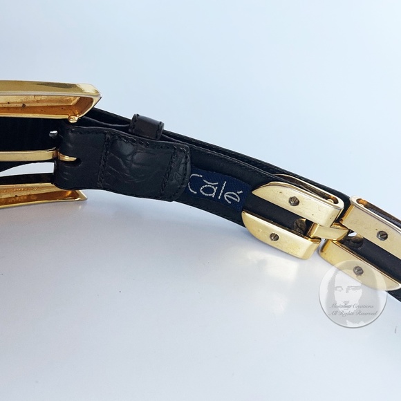 Cale Genuine Lizard Belt Black Gold Croc Stamp Leather Size 28 Vintage main image 4